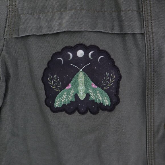 GXF Moth Moon Utility Jacket Women's M Green Army Goblincore Phase Hipster Alt - Picture 7 of 12